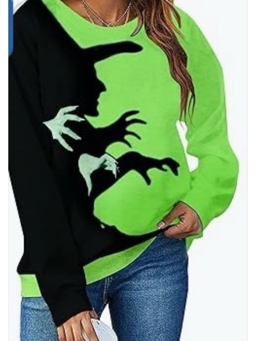 Women's Green & Black Wicked Witch Silhouette Sweater